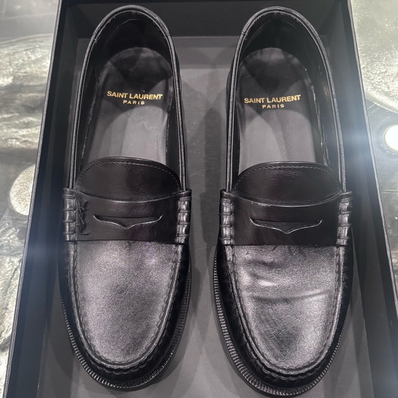 Yves Saint Laurent Shoes - Saint Laurent YSL New Asti Leather Penny Loafers Black 36 NIB